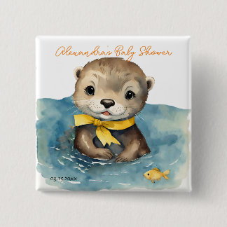 Cute Baby Otter Gender Neutral Baby Shower 2 Inch Square Button