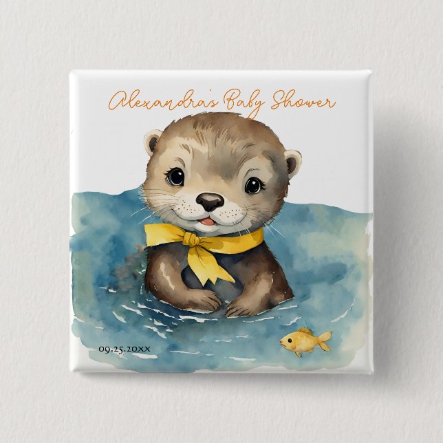 Cute Baby Otter Gender Neutral Baby Shower 2 Inch Square Button (Front)