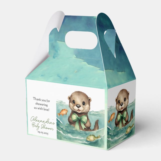 Cute Baby Otter Gender Neutral Baby Shower Favor Box (Front Side)
