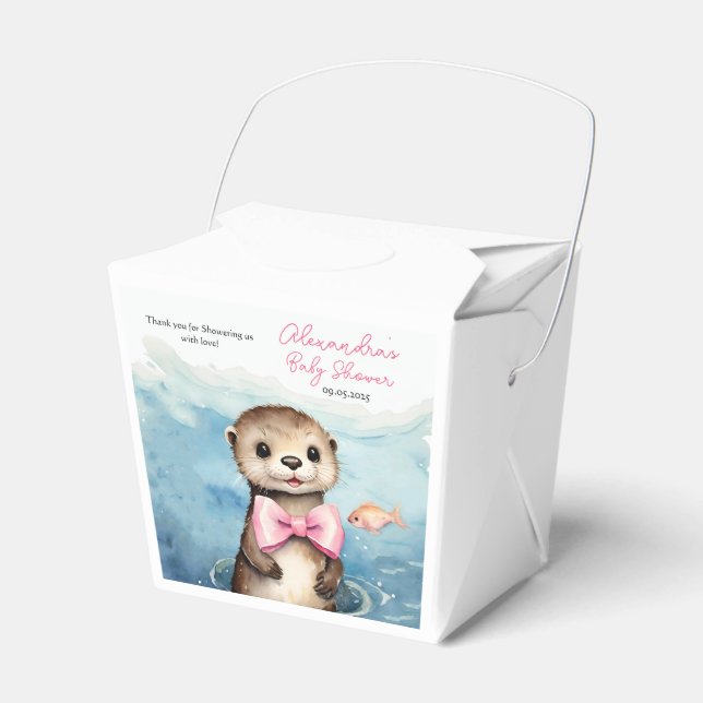 Cute Baby Otter Girl Baby Shower Favor Box (Front Side)