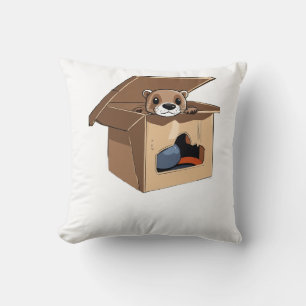 Cute Baby Otter in a Cardboard Box Throw Pillow