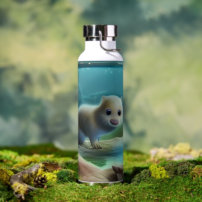 Cute baby otter in pond - custom water bottle (Outdoor)