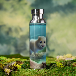 Cute baby otter in pond - custom water bottle