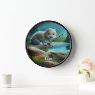Cute baby otter in pond - personalizable clock