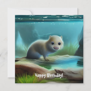 Cute baby otter in pond - personalizable greeting  card