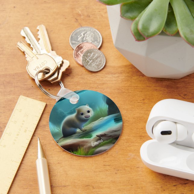 Cute baby otter in pond - personalizable   keychain (Desk)