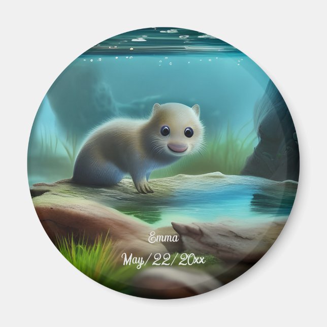 Cute baby otter in pond - personalizable  magnet (Front)