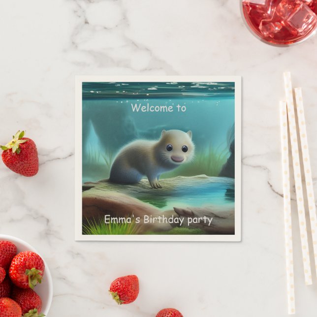 Cute baby otter in pond - personalizable   napkin (Insitu)