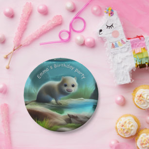 Cute baby otter in pond - personalizable paper plate