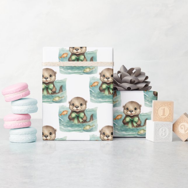 Cute Baby Otter Neutral Wrapping Paper (Baby Shower)