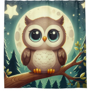 Cute baby owl at night with moon