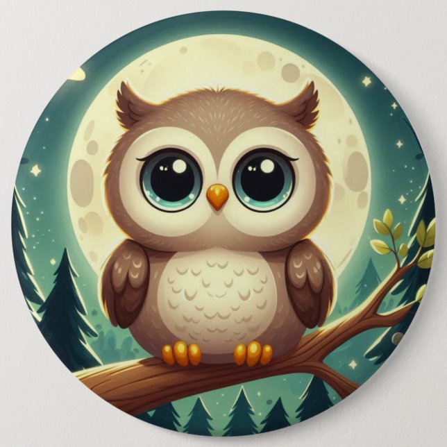 Cute baby owl at night with moon 6 inch round button (Front)