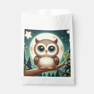 Cute baby owl at night with moon favour bag