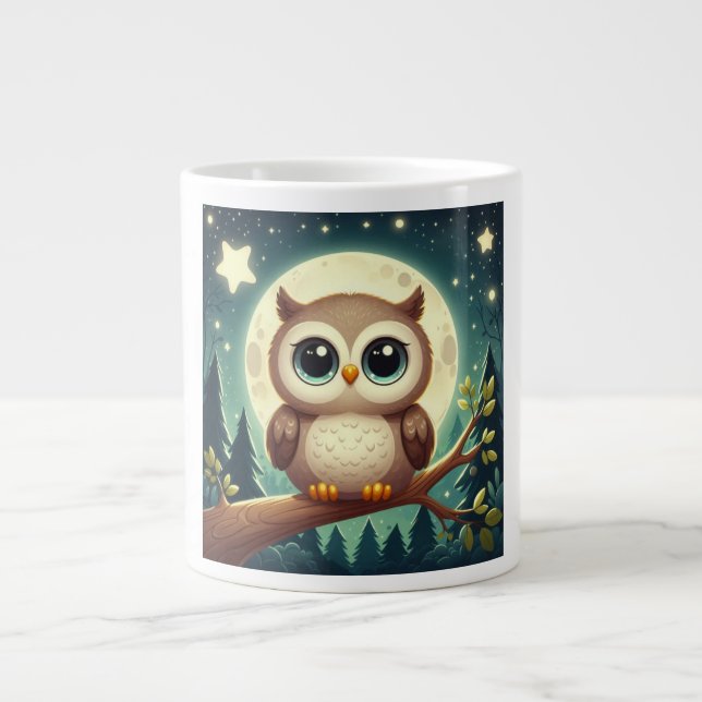 Cute baby owl at night with moon large coffee mug (Front)