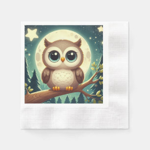 Cute baby owl at night with moon napkin