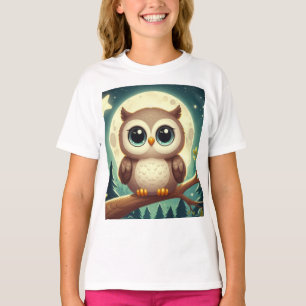 Cute baby owl at night with moon T-Shirt