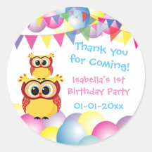 Cute baby owl child's birthday thank you