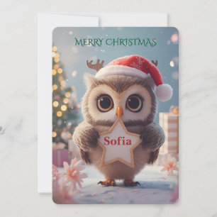 Cute Baby Owl Christmas Personalized Name Holiday Card