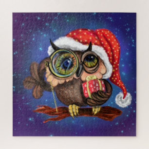 Cute Baby Owl In Christmas Hat and Gift - Cartoon  Jigsaw Puzzle