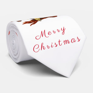 Cute Baby Owl In Christmas Hat and Gift For You  Tie