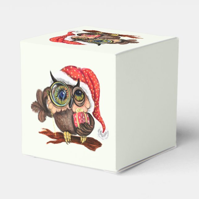 Cute Baby Owl In Christmas Hat and Gift - Fun  Favor Box (Back Side)