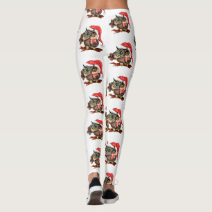 Cute Baby Owl In Christmas Hat Leggings