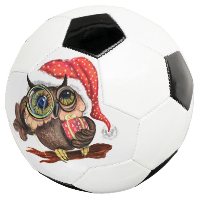 Cute Baby Owl In Christmas Hat Soccer Ball Gift (Three Quarter)