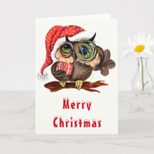 Cute Baby Owl In Hat Christmas Card
