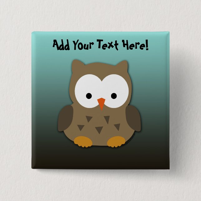 Cute Baby Owl Personalized 2 Inch Square Button (Front)