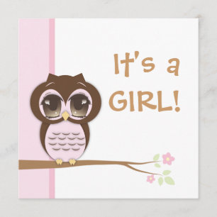 Cute Baby Owl Pink Girl Baby Shower Invitation