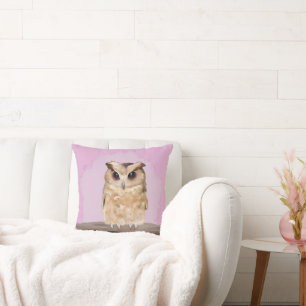 Cute Baby Owl - Pink Throw Pillow