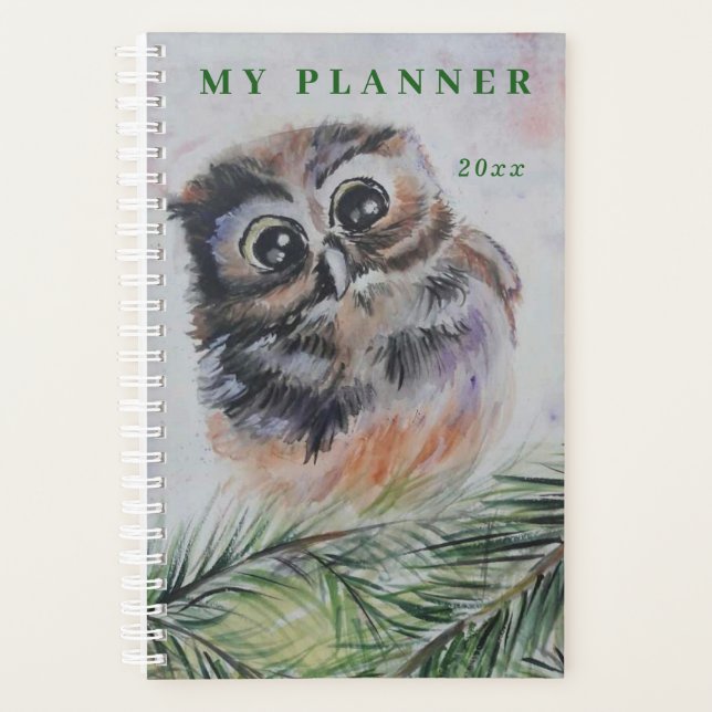 Cute Baby Owl Planner Personalized Year - Text (Front)