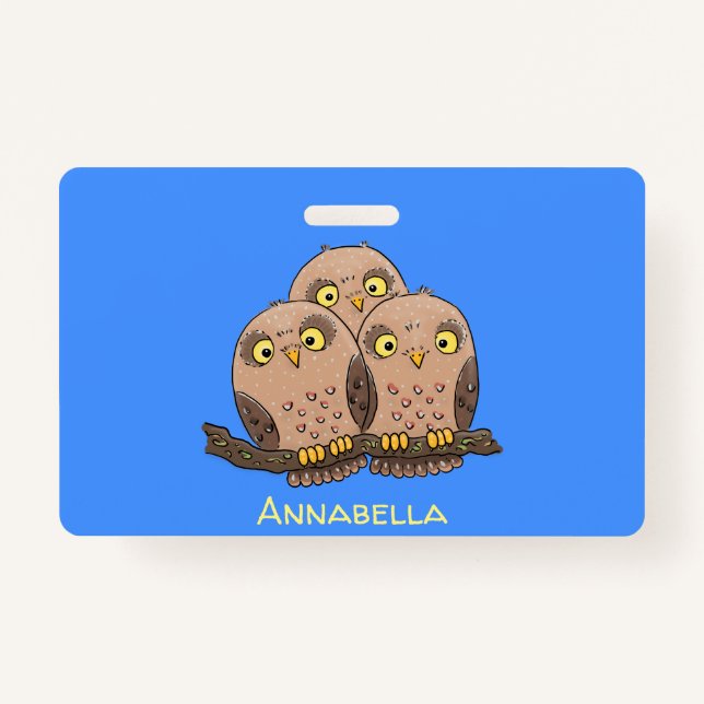 Cute baby owl trio cartoon illustration badge (Front)