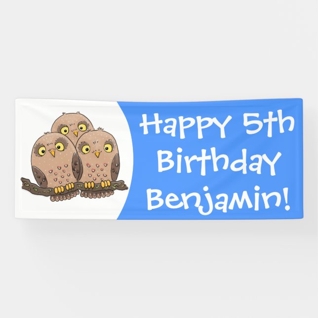 Cute baby owl trio cartoon illustration banner (Horizontal)