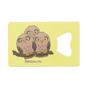 Cute baby owl trio cartoon illustration credit card bottle opener