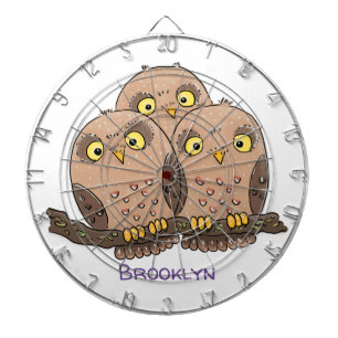 Cute baby owl trio cartoon illustration dartboard