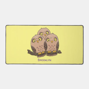 Cute baby owl trio cartoon illustration desk mat