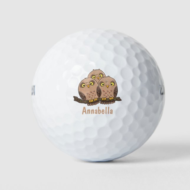 Cute baby owl trio cartoon illustration golf balls (Front)