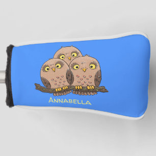 Cute baby owl trio cartoon illustration golf head cover