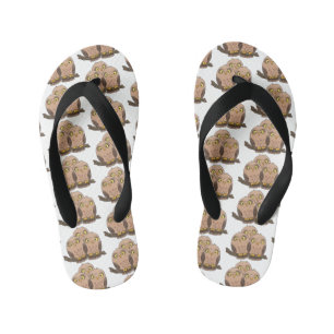 Cute baby owl trio cartoon illustration kid's flip flops
