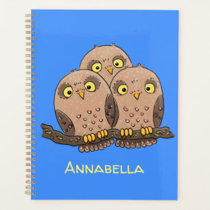 Cute baby owl trio cartoon illustration planner