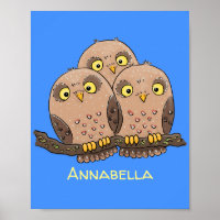 Cute baby owl trio cartoon illustration