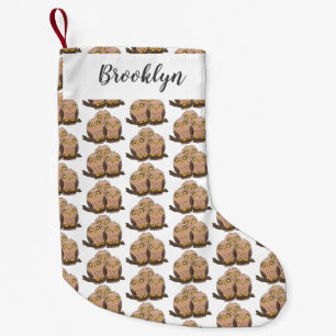 Cute baby owl trio cartoon illustration small christmas stocking