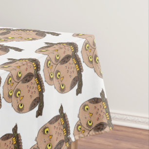 Cute baby owl trio cartoon illustration tablecloth