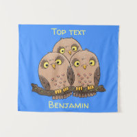Cute baby owl trio cartoon illustration 