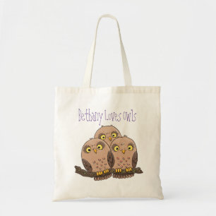 Cute baby owl trio cartoon illustration tote bag