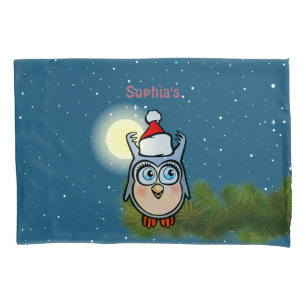 Cute Baby Owl With Christmas Hat Pillowcase