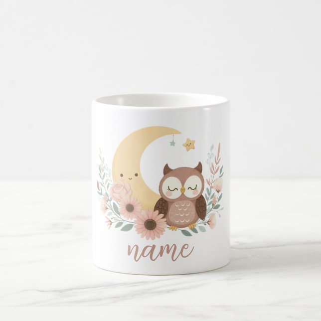 Cute baby owl with moon coffee mug (Center)