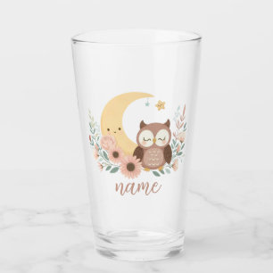Cute baby owl with moon glass