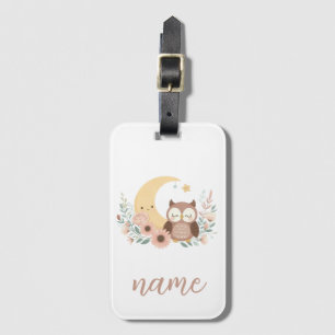 Cute baby owl with moon luggage tag